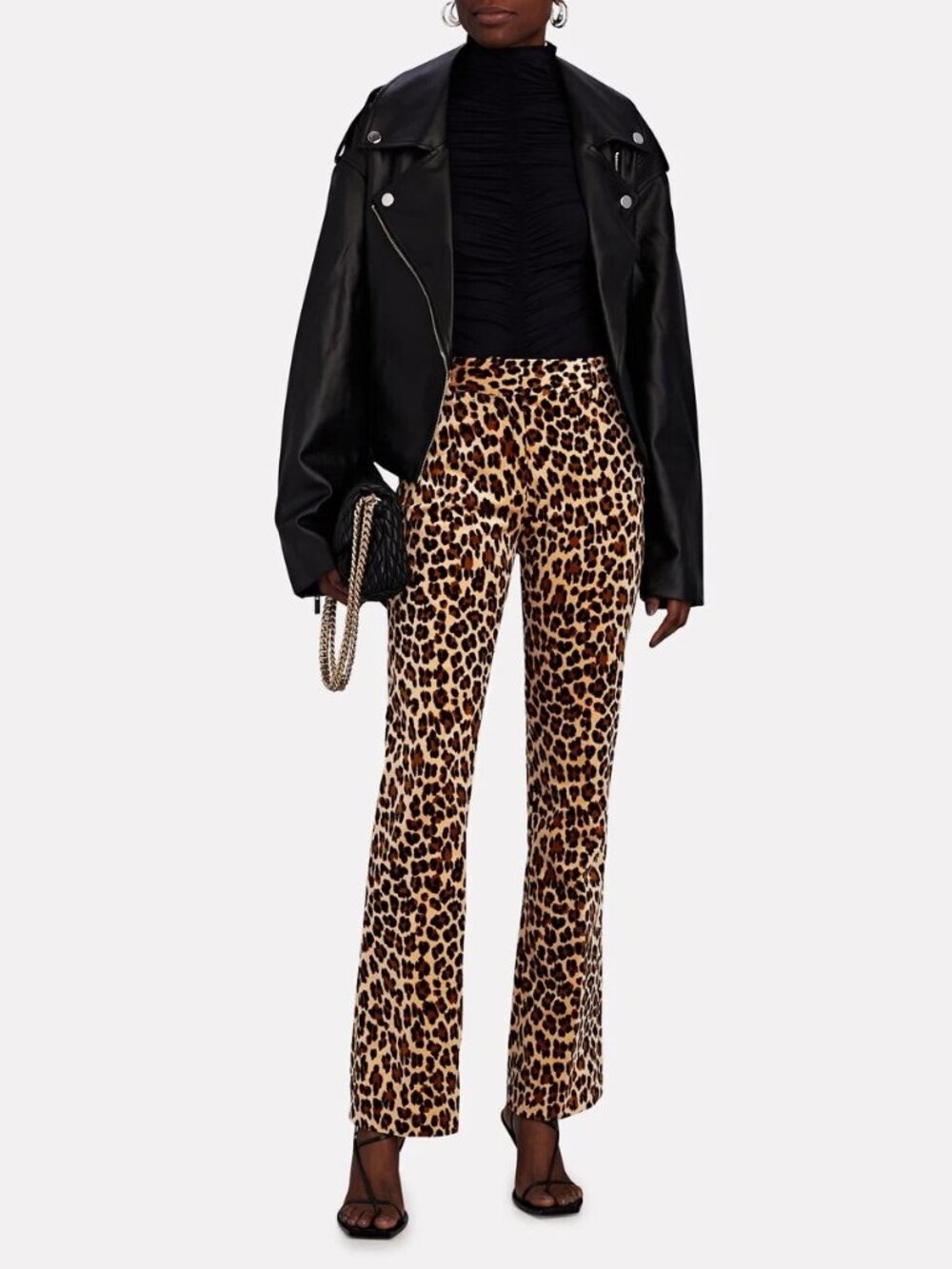 $428 FRAME Women's Mini Boot Cheetah-Print Velvet Pants Size 28